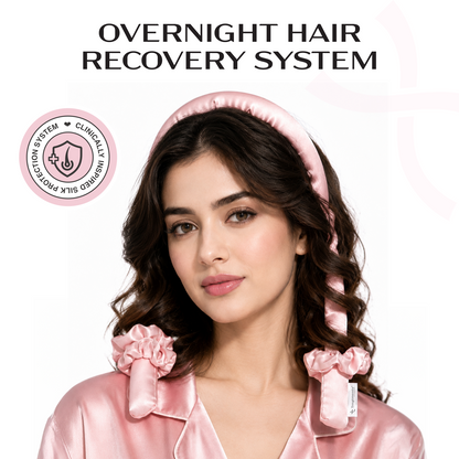 Overnight Hair Recovery System – Silk Pillowcase, Heatless Curler, Scrunchies &amp; Clip Set